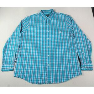 Chaps‎ Shirt Mens 2XL Blue Plaid Long Sleeve Button Down Easy Care Casual Preppy
